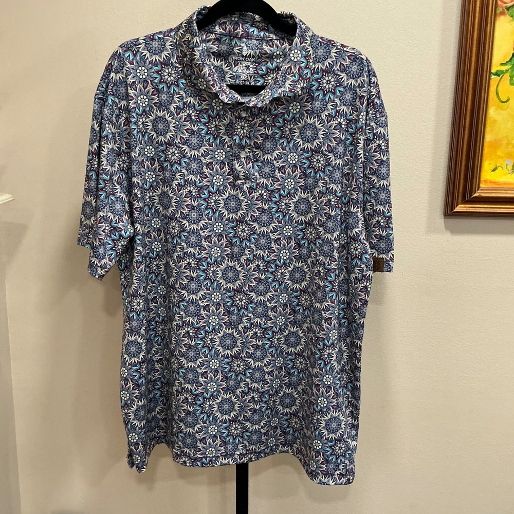Iron Oak Apparel Co Polo Hellbent XL Blue Burgundy Mandala Floral Performance
